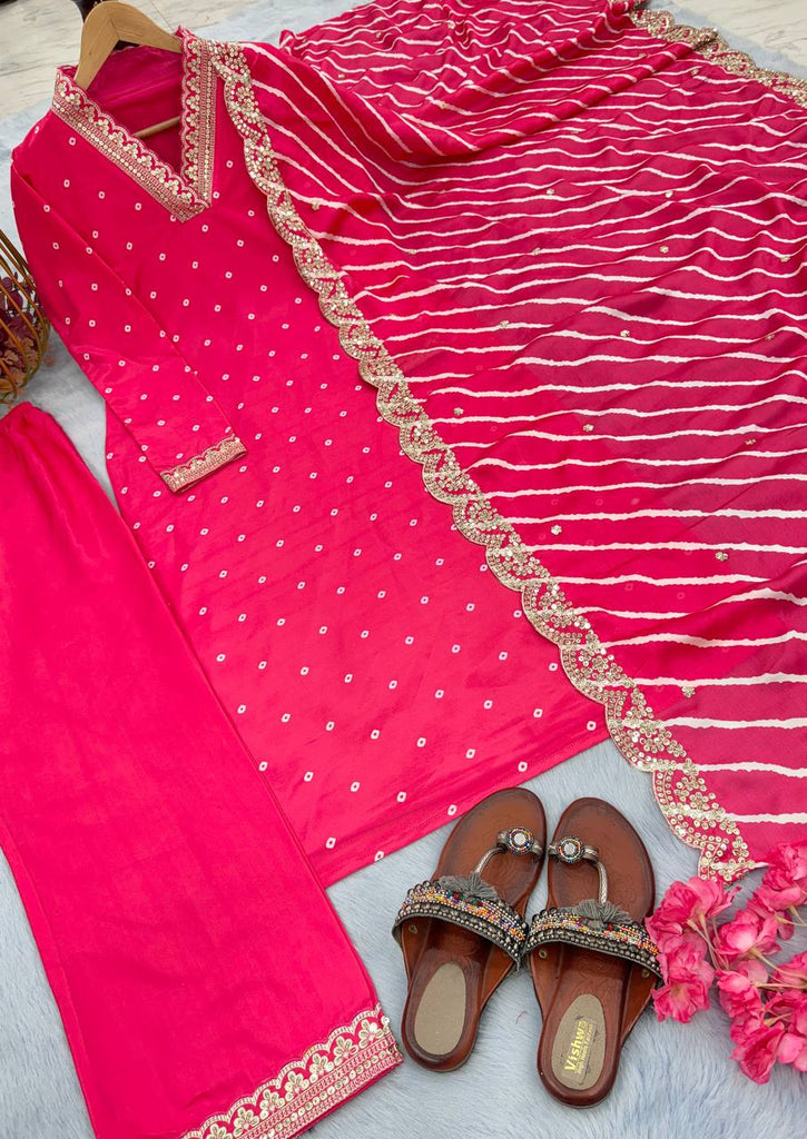 Pink Premium Designer Readymade Top, Bottom & Dupatta Set - Party Wear Collection Clothsvilla