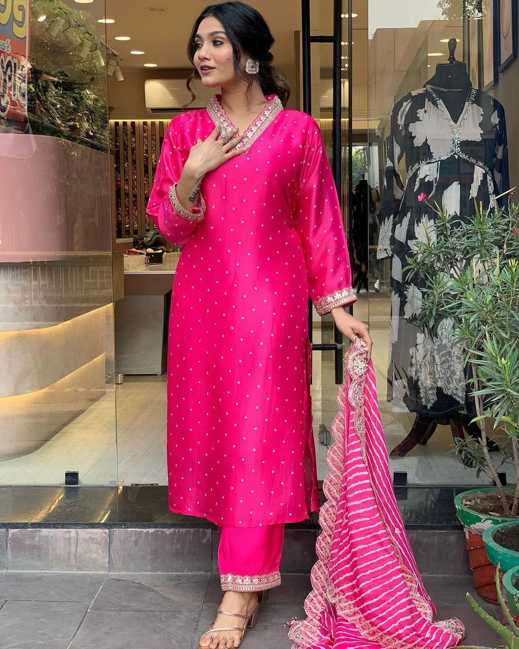 Pink Premium Designer Readymade Top, Bottom & Dupatta Set - Party Wear Collection Clothsvilla Main image
