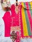 Pink Premium Designer Readymade Top, Plazzo & multi color Dupatta Set - Heavy Party Wear Collection ClothsVilla