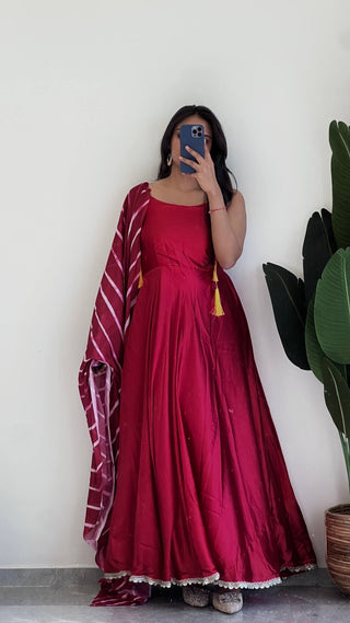 Pink Premium Japan Silk Gown with Digital Print Chinon Dupatta – Fully Stitched ClothsVilla