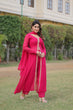 Load image into Gallery viewer, Pink Premium Readymade Kurti Pant Dupatta Set in Faux Blooming &amp; Embroidery ClothsVilla