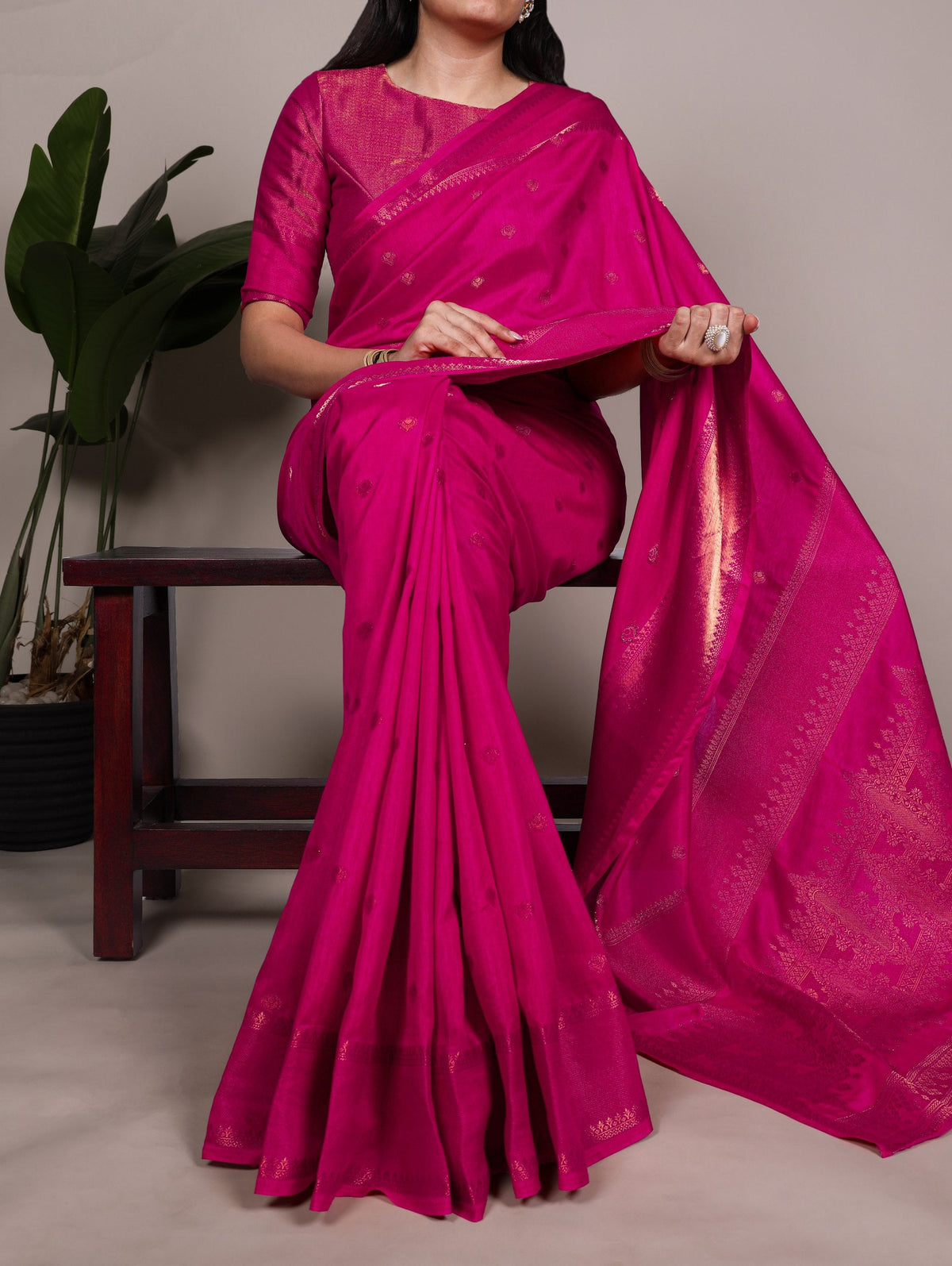 Pink Premium Roop Silk Saree with Zari Weaving Work & Unstitched Blouse – 5.5 Meter Traditional Silk Saree ClothsVilla Main image