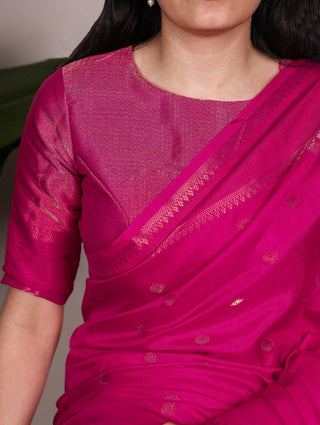 Pink Premium Roop Silk Saree with Zari Weaving Work & Unstitched Blouse – 5.5 Meter Traditional Silk Saree ClothsVilla