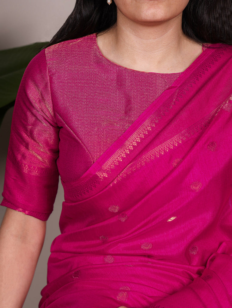 Pink Premium Roop Silk Saree with Zari Weaving Work & Unstitched Blouse – 5.5 Meter Traditional Silk Saree ClothsVilla