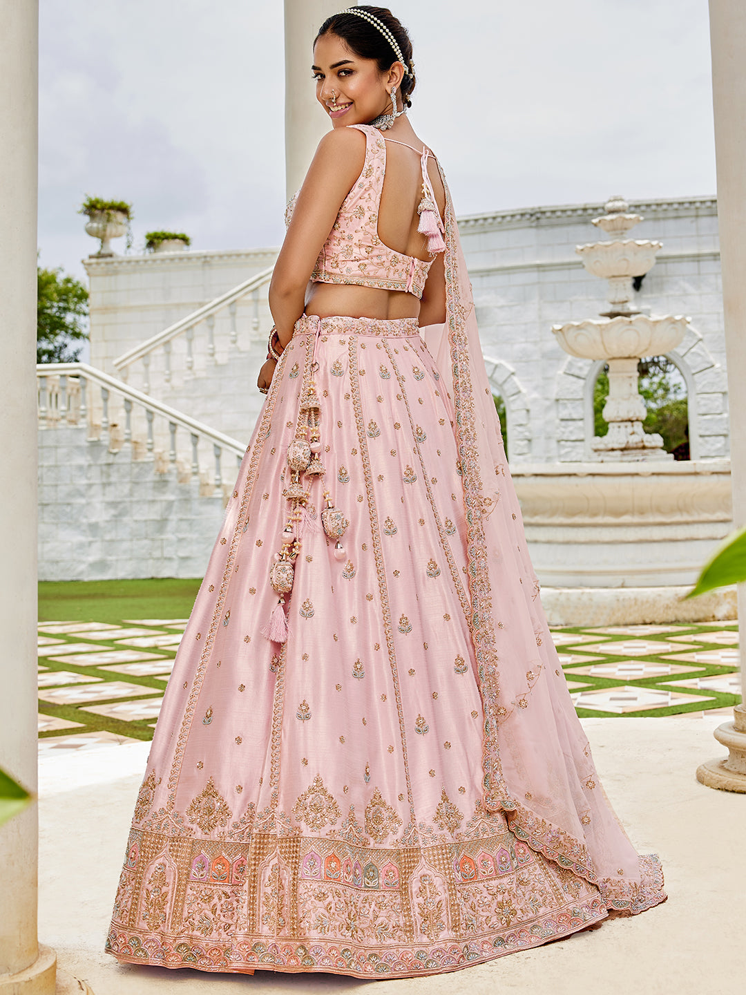Pink Premium Silk Lehenga Choli with Viscose Organza Dupatta – Sequins, Coding & Thread Embroidery ClothsVilla