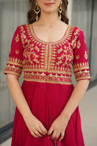 Pink Premium Vichitra Silk Gown with Sequins & Zari Embroidery ClothsVilla