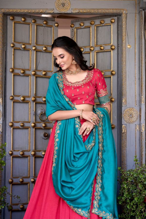 Pink Premium Vichitra Silk Lehenga Set with Zari & Sequin Detailing – 3-Piece Ensemble Clothsvilla