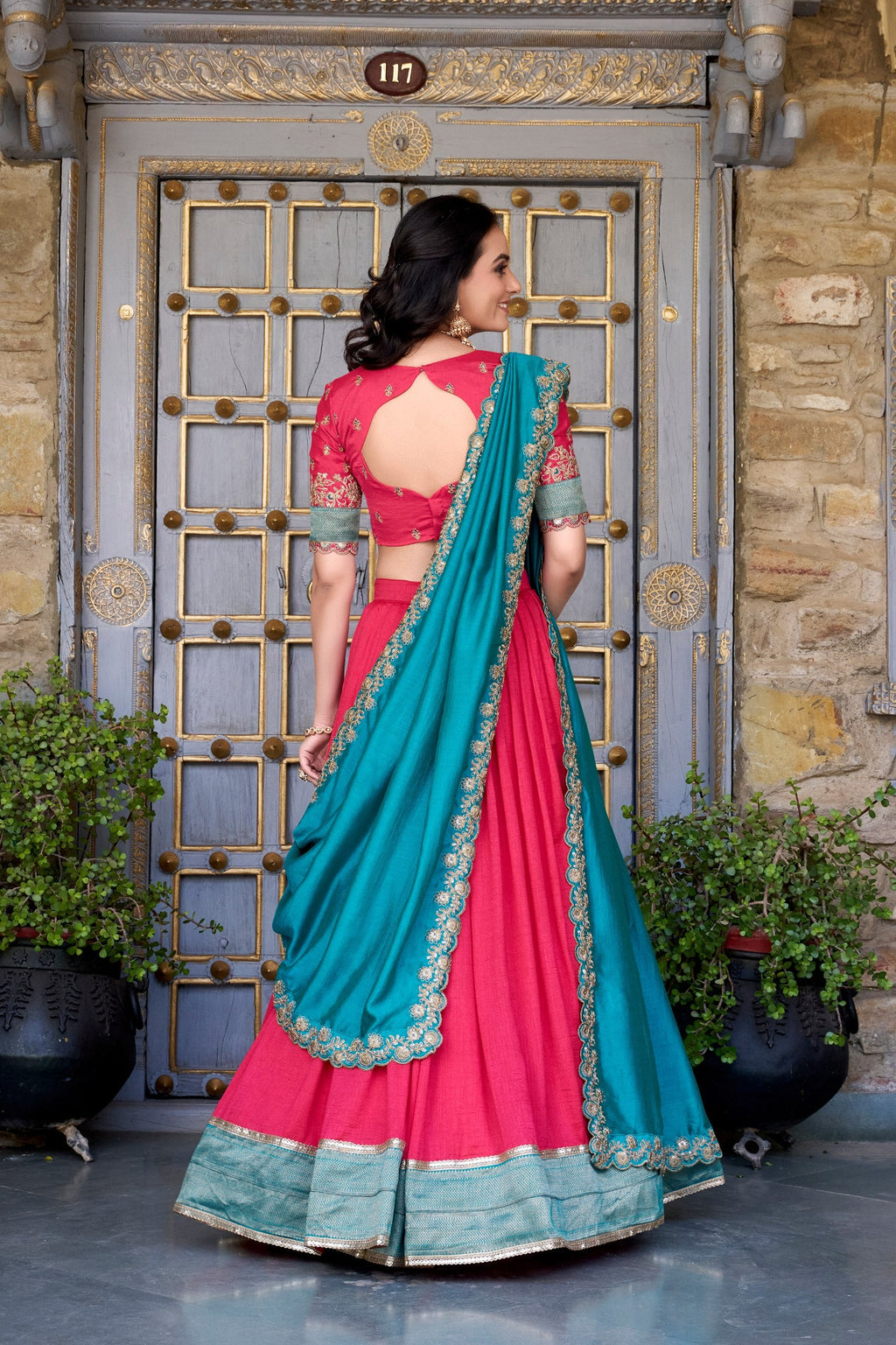 Pink Premium Vichitra Silk Lehenga Set with Zari & Sequin Detailing – 3-Piece Ensemble Clothsvilla