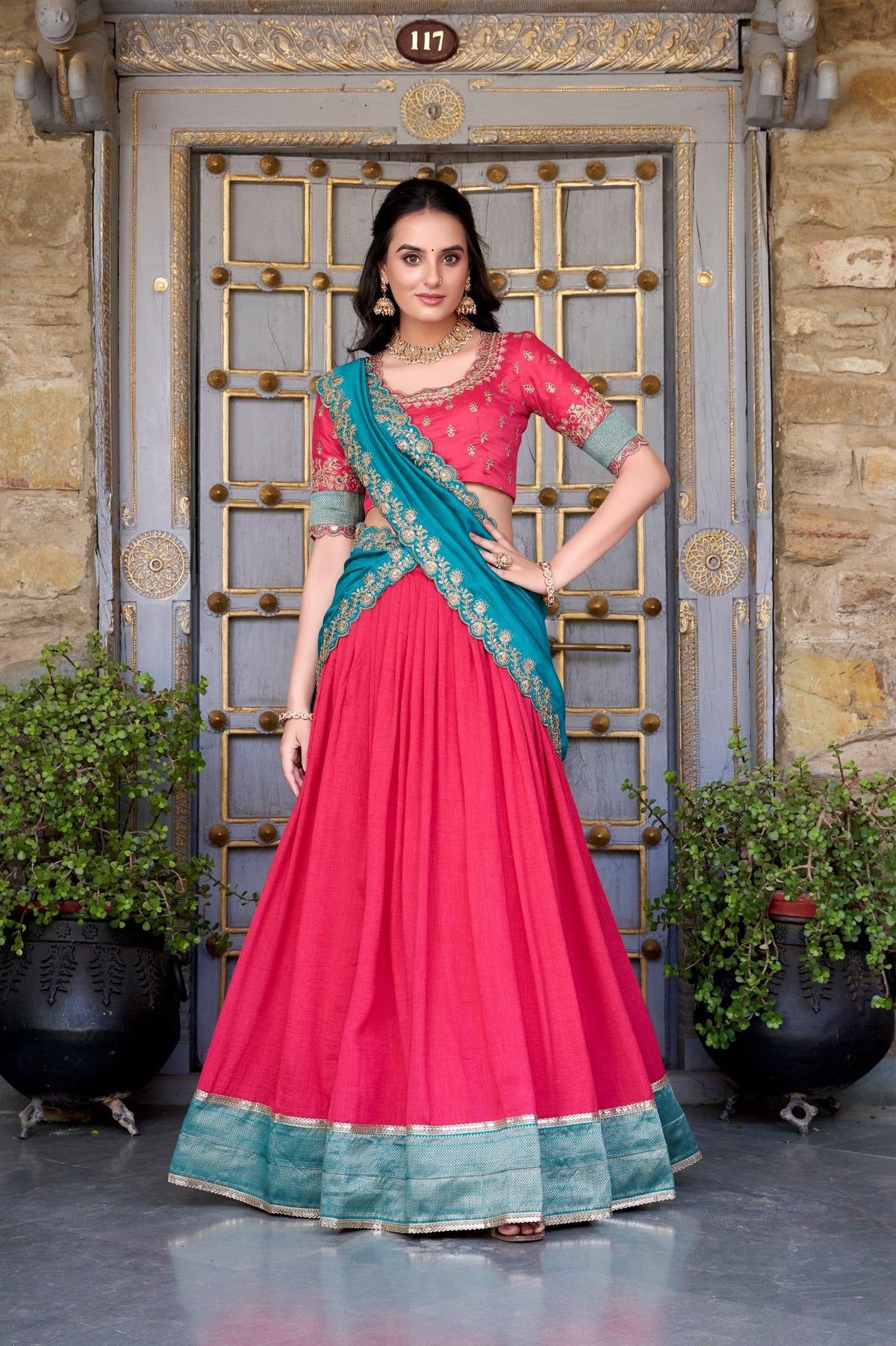 Pink Premium Vichitra Silk Lehenga Set with Zari & Sequin Detailing – 3-Piece Ensemble Clothsvilla Main image