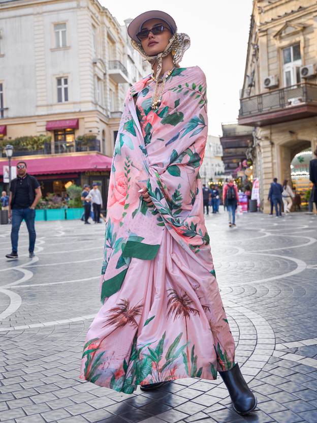 Pink Printed Elegant Crepe Silk Saree with Digital Print – Party & Traditional Wear ClothsVilla
