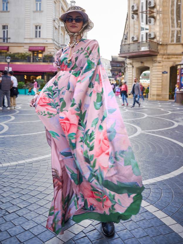Pink Printed Elegant Crepe Silk Saree with Digital Print – Party & Traditional Wear ClothsVilla Main image