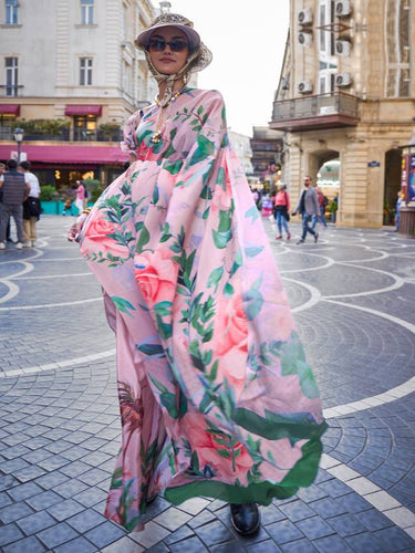 Pink Printed Elegant Crepe Silk Saree with Digital Print – Party & Traditional Wear ClothsVilla