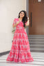 Pink Printed Faux Georgette Gown with Fancy V-Neck | Full Cotton Lining | Ready to Wear ClothsVilla