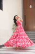 Load image into Gallery viewer, Pink Printed Faux Georgette Gown with Fancy V-Neck | Full Cotton Lining | Ready to Wear ClothsVilla