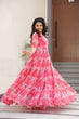 Load image into Gallery viewer, Pink Printed Faux Georgette Gown with Fancy V-Neck | Full Cotton Lining | Ready to Wear ClothsVilla