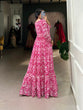 Load image into Gallery viewer, Pink Printed Georgette Flowy Gown with Full Cotton Lining – Lightweight Elegance