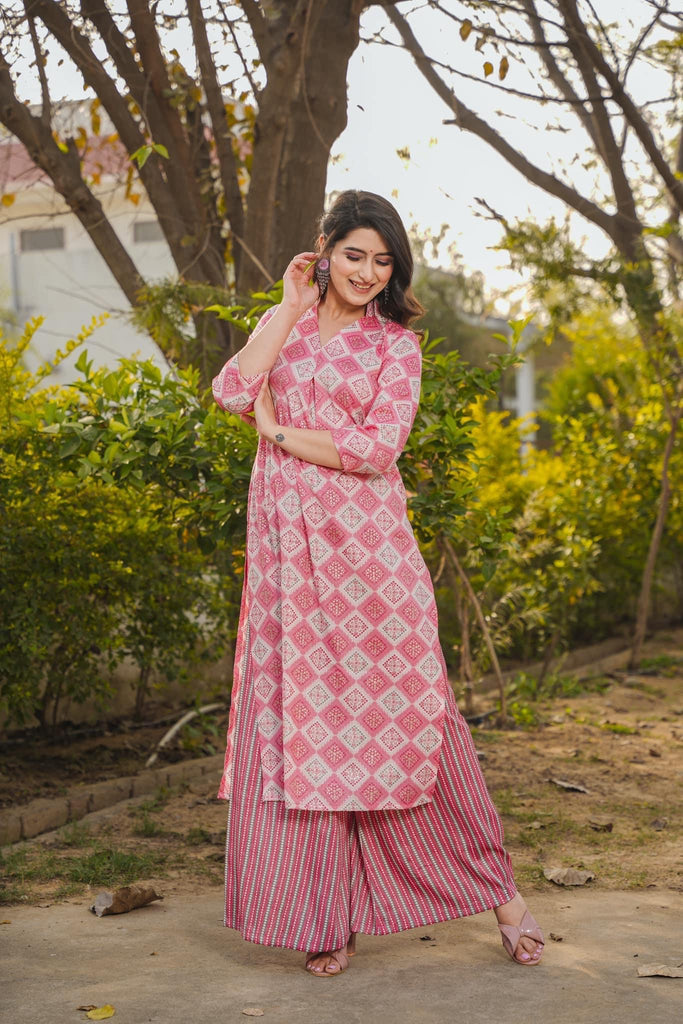 Pink Printed Rayon Kurti ClothsVilla