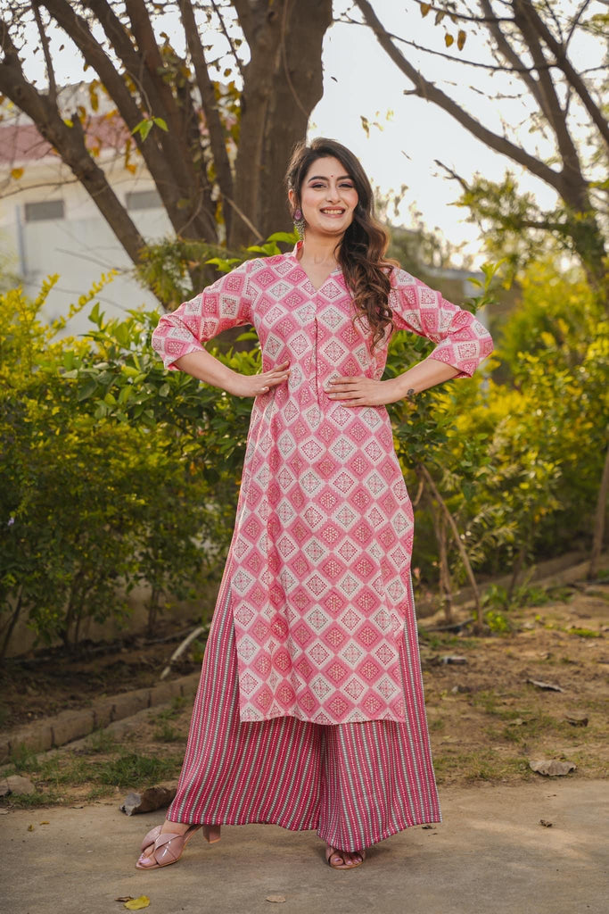 Pink Printed Rayon Kurti ClothsVilla