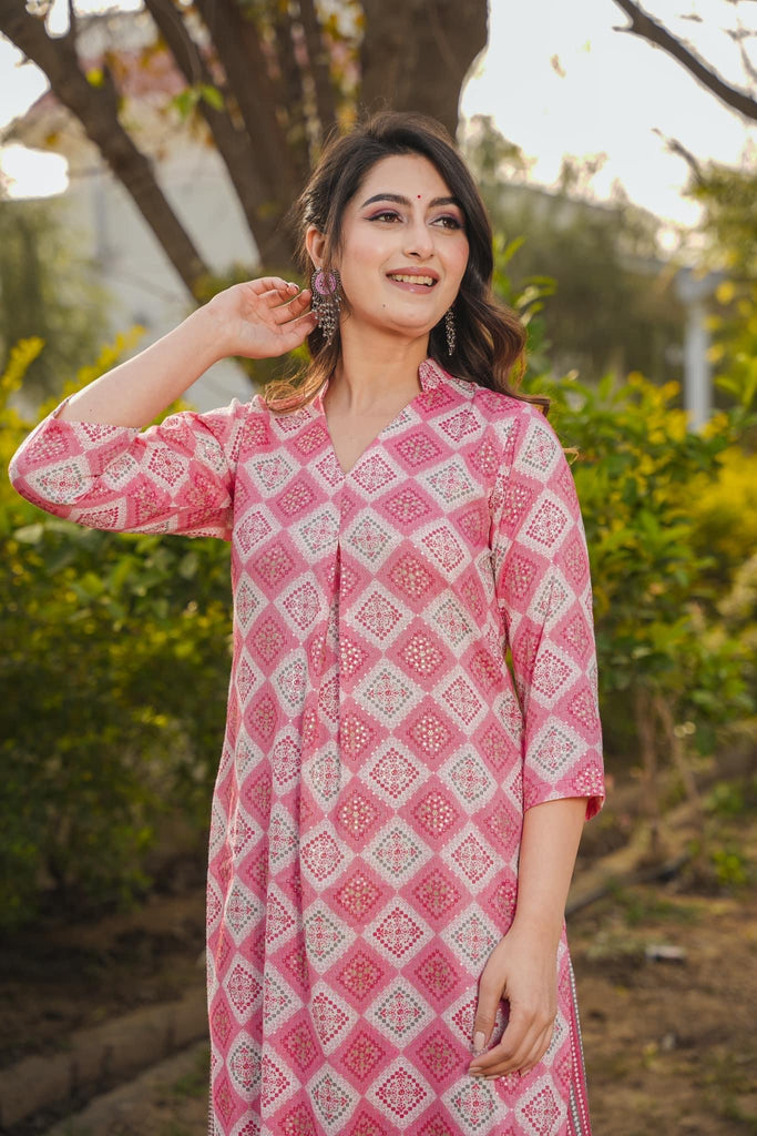 Pink Printed Rayon Kurti ClothsVilla