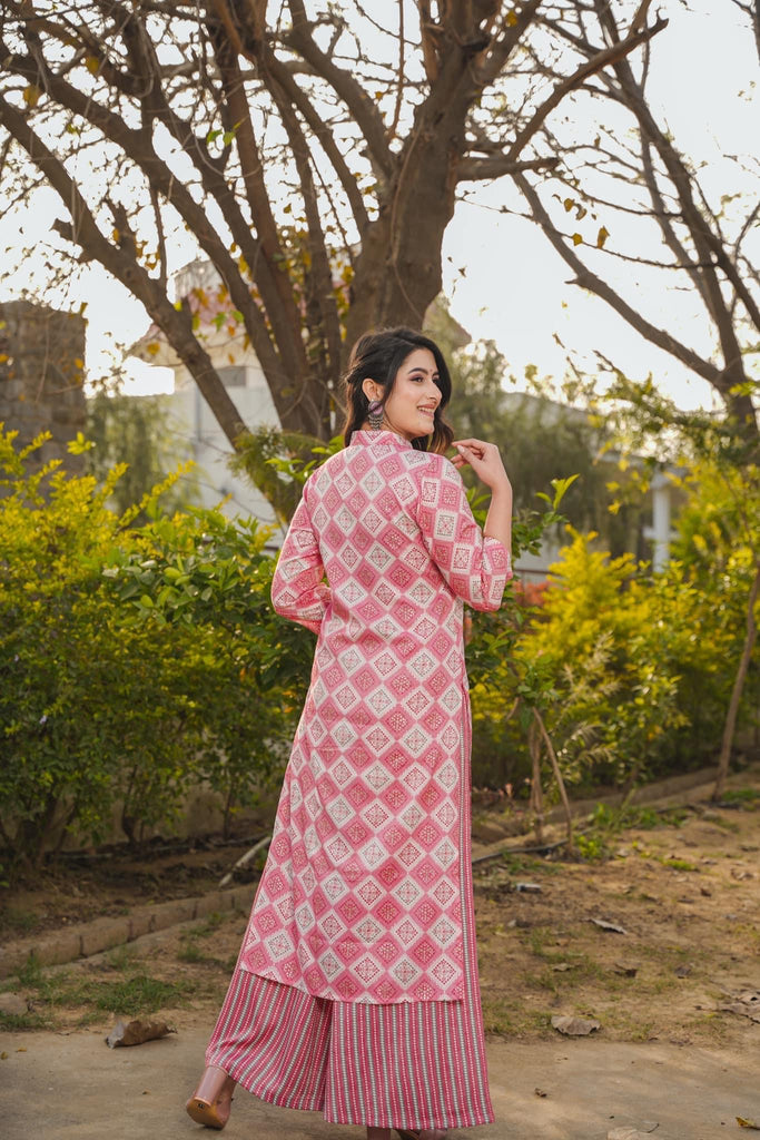 Pink Printed Rayon Kurti ClothsVilla