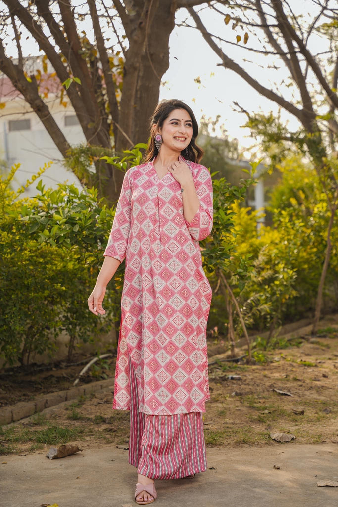 Pink Printed Rayon Kurti ClothsVilla