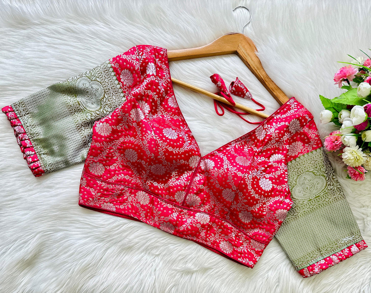 Pink Pure Banarasi Blouse with Stunning Weaving – Perfect Fit for Any Occasion ClothsVilla Main image
