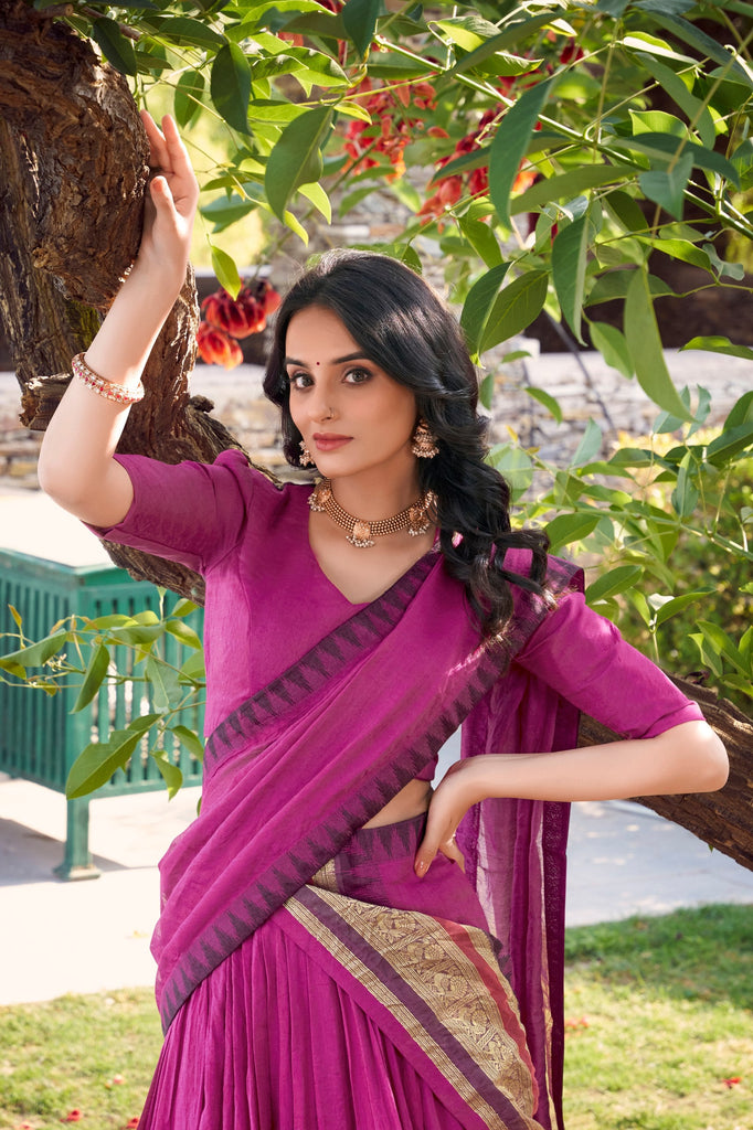 Pink Pure Chanderi Elegance Stitched Lehenga Set with Zari Weaving – 3-Piece Ensemble ClothsVilla