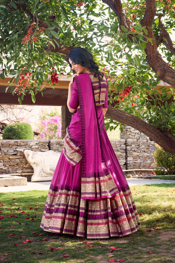 Pink Pure Chanderi Elegance Stitched Lehenga Set with Zari Weaving – 3-Piece Ensemble ClothsVilla