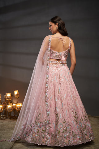 Pink Pure Chiffon Bridal Lehenga Choli Set with Mirror Zari & Heavy Sequin Work ClothsVilla