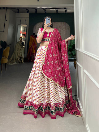 Pink Pure Cotton Lehenga Choli Set with Laheriya Print ClothsVilla