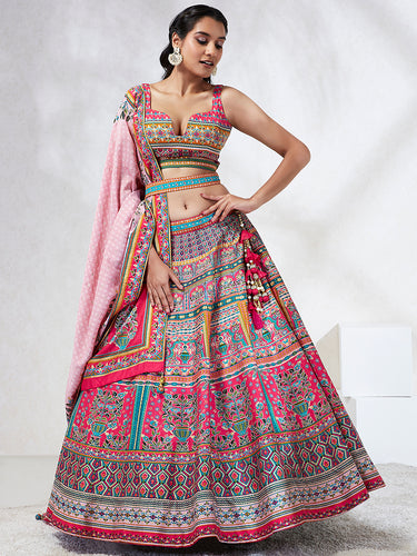 Pink Pure Georgette Lehenga Choli Set with Siroski Stonework ClothsVilla