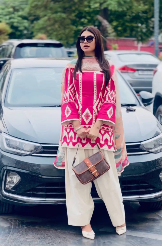 Pink Pure Natural Crepe Digital Printed Kurti Plazzo Set with Chiffon Georgette Dupatta – Fully Stitched ClothsVilla