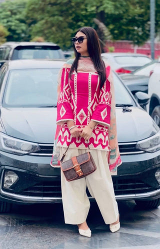 Pink Pure Natural Crepe Digital Printed Kurti Plazzo Set with Chiffon Georgette Dupatta – Fully Stitched ClothsVilla