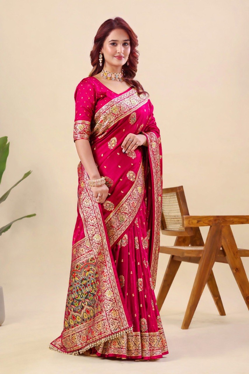Pink Pure Nylon Satin Saree