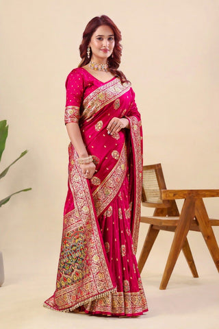 Pink Pure Nylon Satin Saree