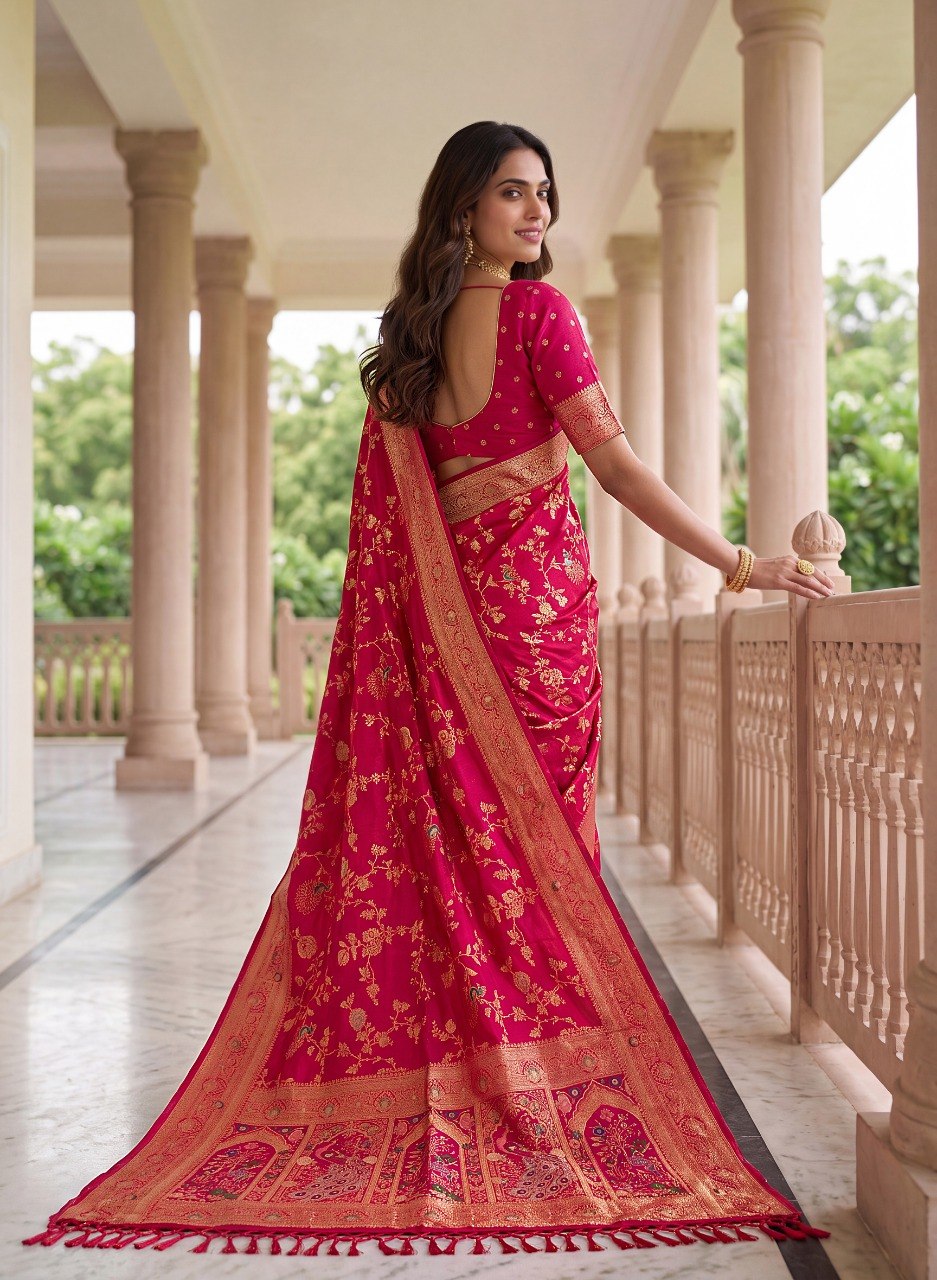 Pink Pure Nylon Satin Saree ClothsVilla