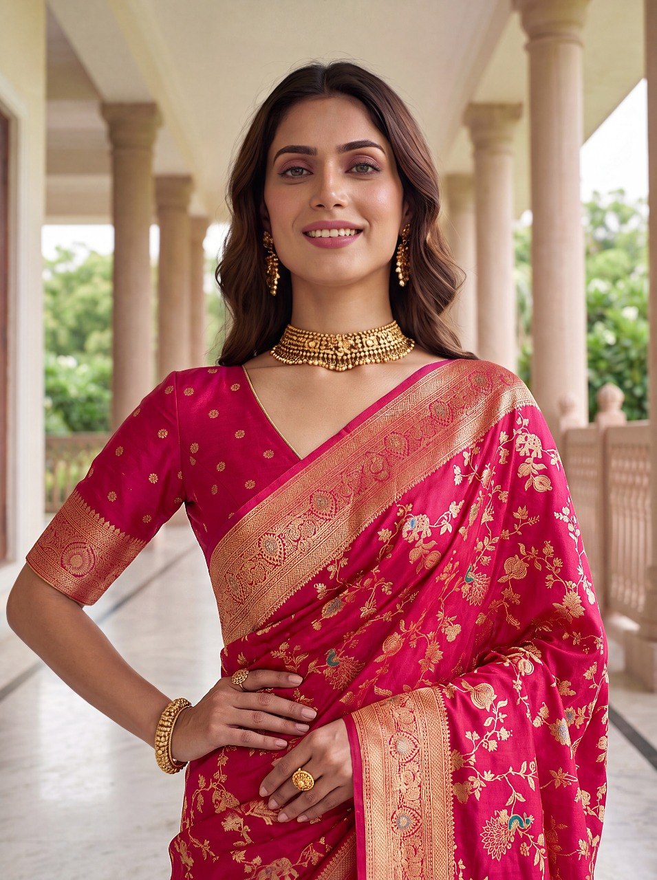 Pink Pure Nylon Satin Saree ClothsVilla