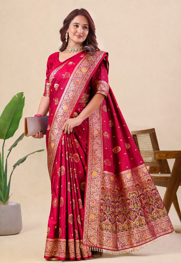 Pink Pure Nylon Satin Saree