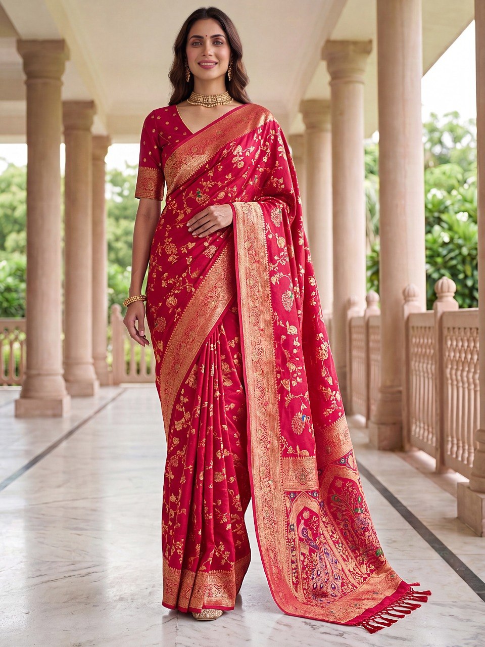 Pink Pure Nylon Satin Saree ClothsVilla