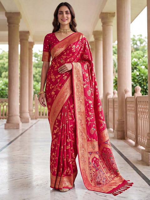 Pink Pure Nylon Satin Saree ClothsVilla Main image