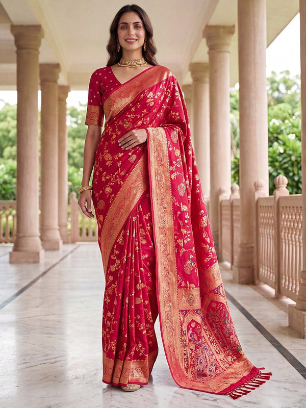 Pink Pure Nylon Satin Saree ClothsVilla