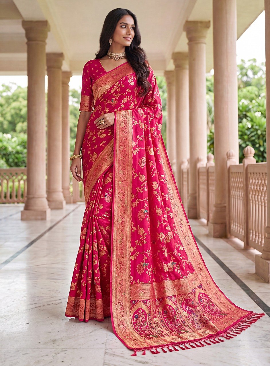Pink Pure Nylon Satin Saree ClothsVilla