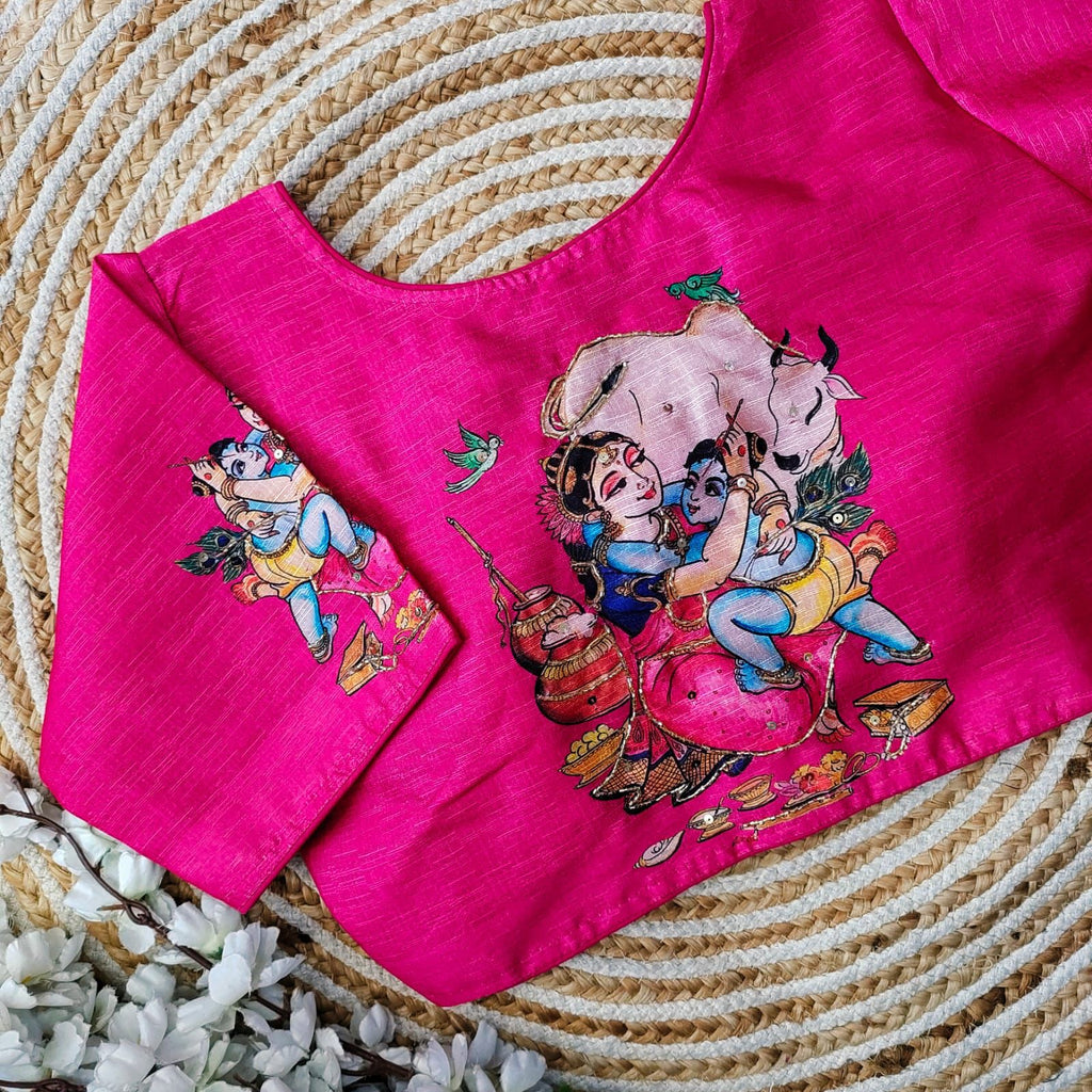 Pink Pure Silk Blouse with Antique Handcrafted Work ClothsVilla