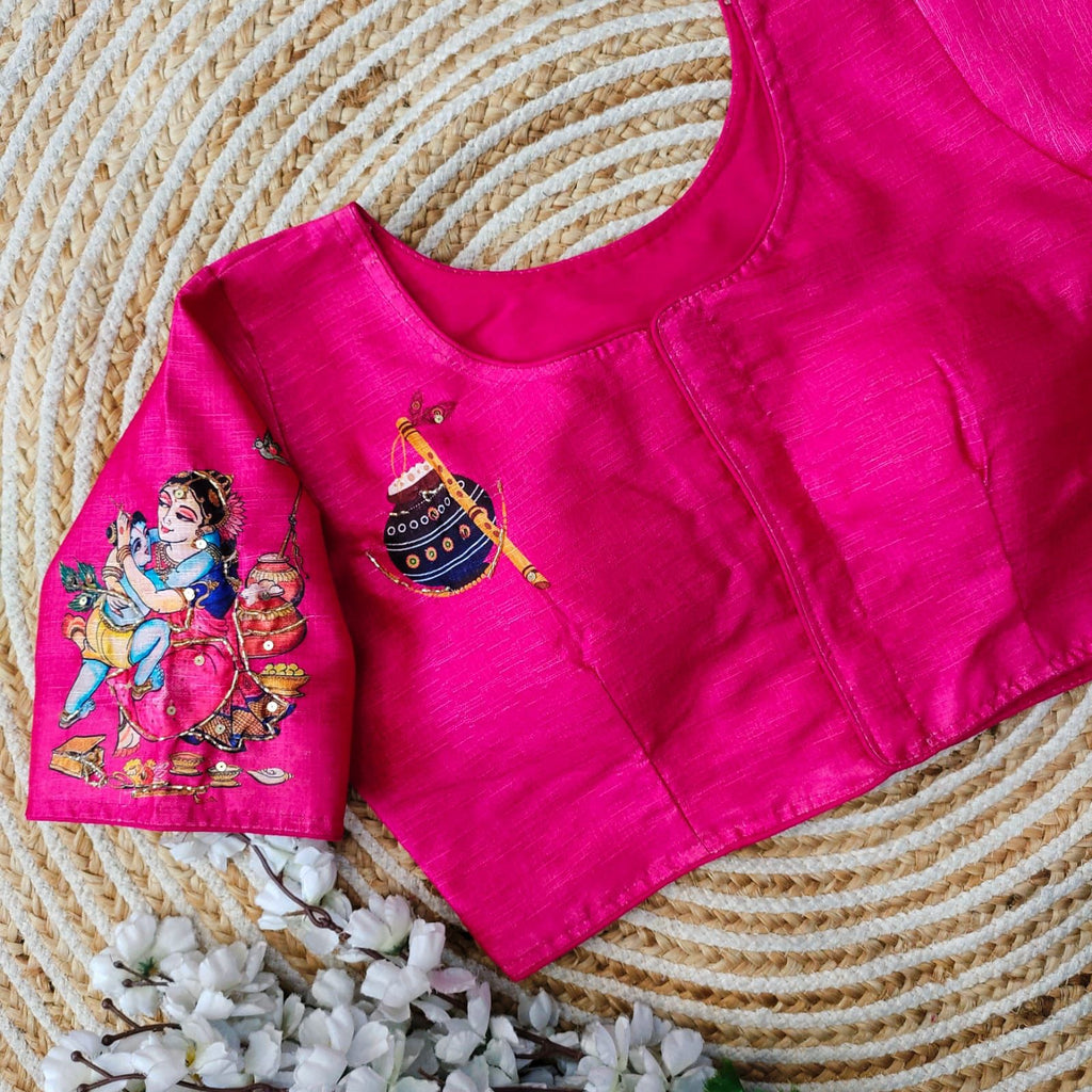 Pink Pure Silk Blouse with Antique Handcrafted Work ClothsVilla