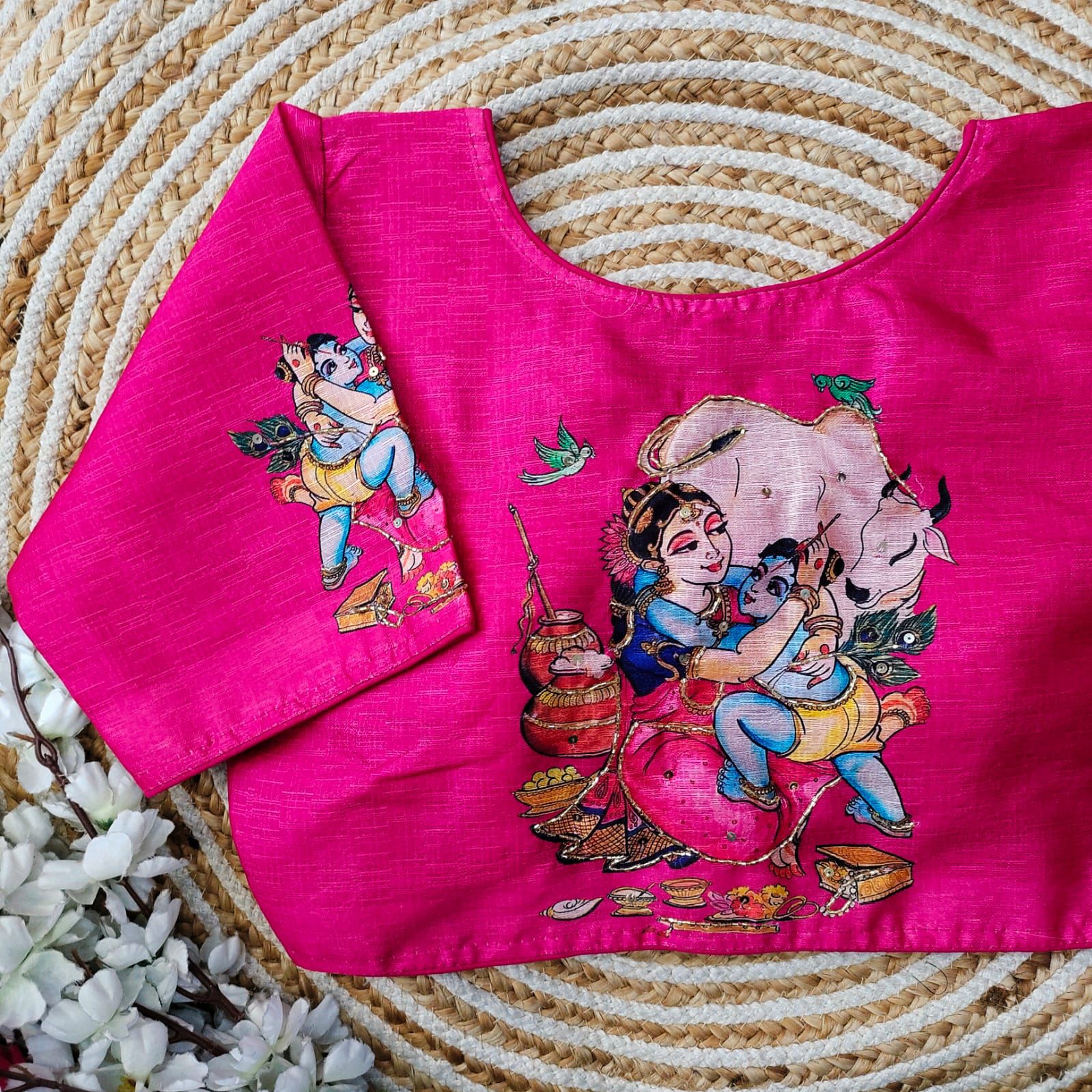 Pink Pure Silk Blouse with Antique Handcrafted Work ClothsVilla Main image