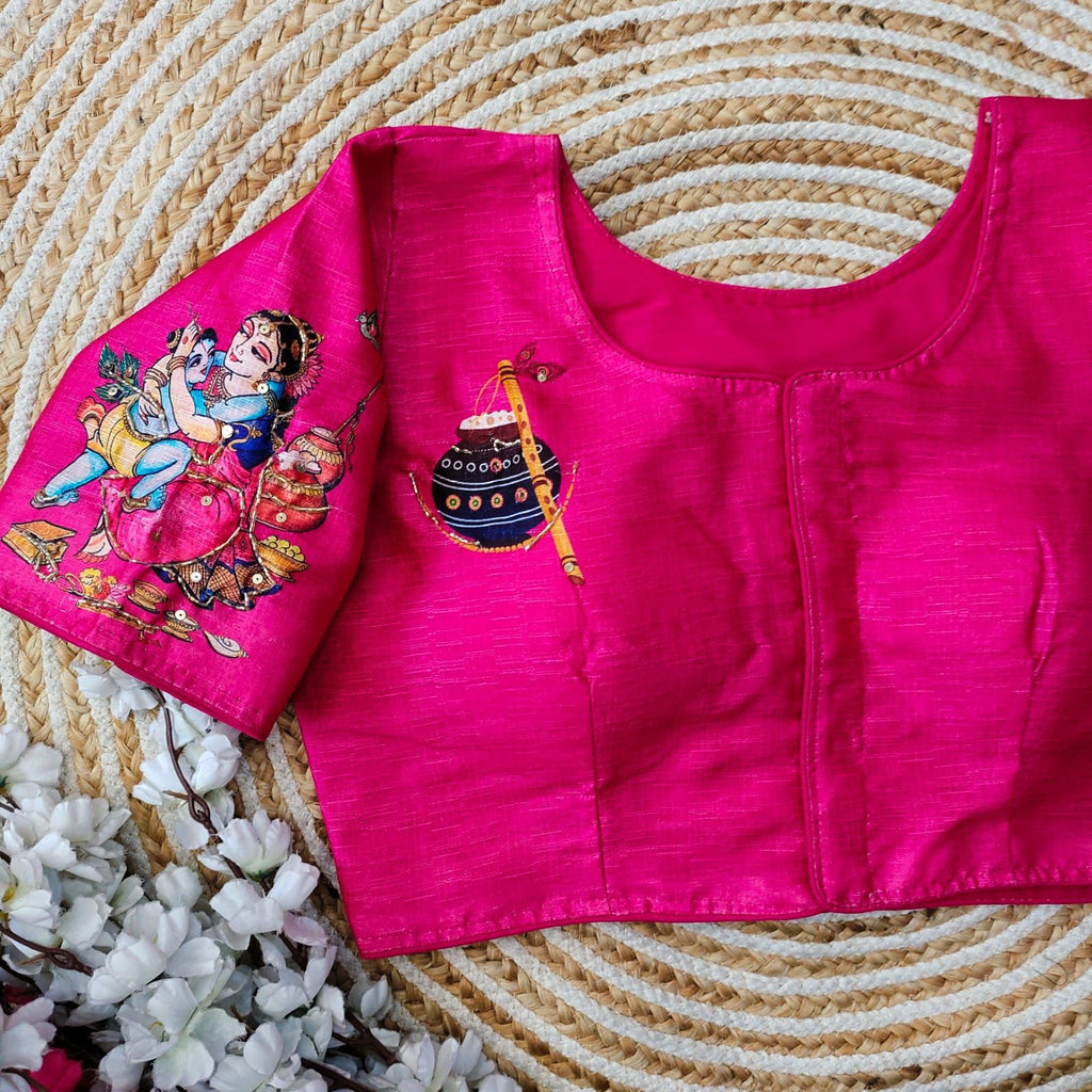 Pink Pure Silk Blouse with Antique Handcrafted Work ClothsVilla