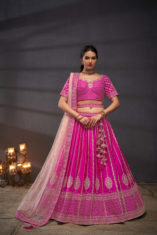 Pink Pure Silk Bridal Lehenga Choli Set with Moti, Zarkan & Sequin Embroidery ClothsVilla