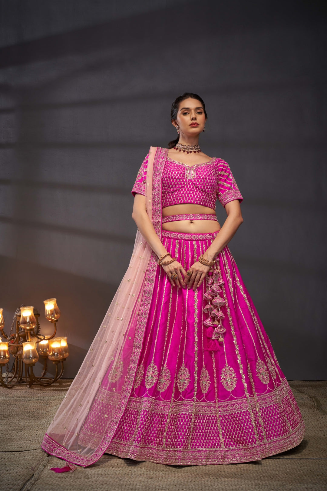 Pink Pure Silk Bridal Lehenga Choli Set with Moti, Zarkan & Sequin Embroidery ClothsVilla
