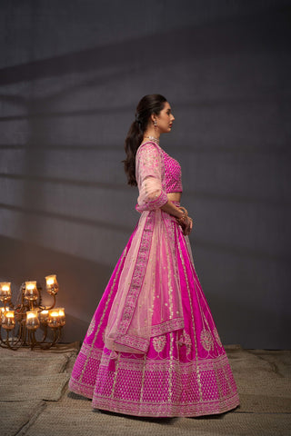 Pink Pure Silk Bridal Lehenga Choli Set with Moti, Zarkan & Sequin Embroidery ClothsVilla