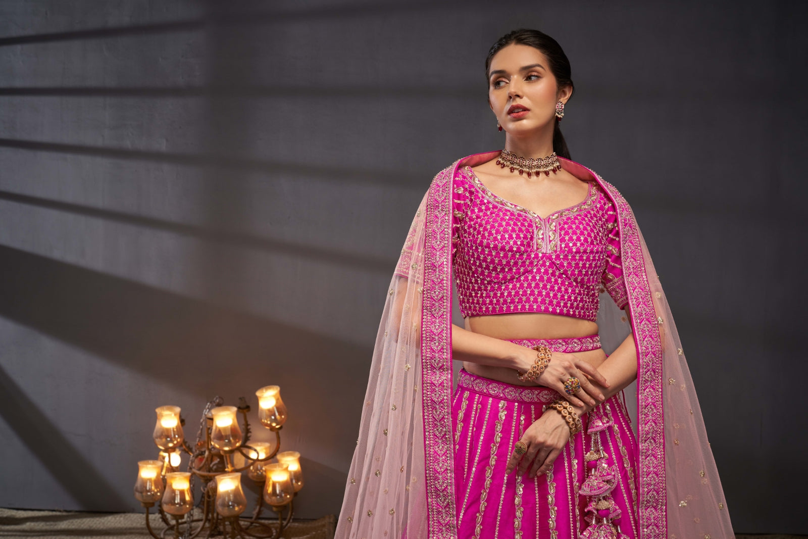 Pink Pure Silk Bridal Lehenga Choli Set with Moti, Zarkan & Sequin Embroidery ClothsVilla